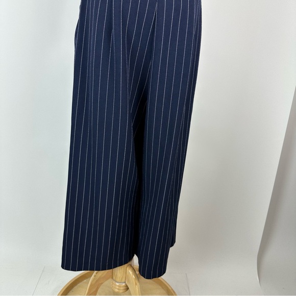 1901 Navy White Pinstriped Cropped Jumpsuit Tie Back Size 10 - Picture 12 of 13
